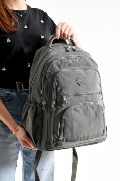 Bagacar Bolsas 1087 Su Geçirmez İthal Krinkıl Kumaş Laptop Bölmeli Okul ve Günlük Sırt Çantası Gri ürün görseli 1