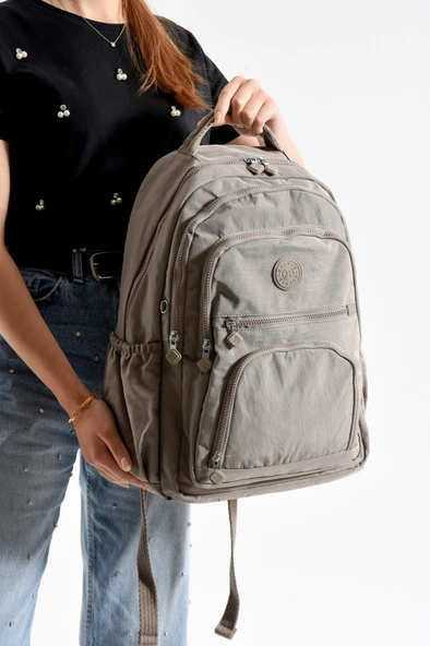 Bagacar Bolsas 1087 Su Geçirmez İthal Krinkıl Kumaş Laptop Bölmeli Okul ve Günlük Sırt Çantası Vizon ürün görseli 1