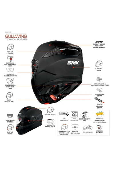 SMK Gullwing Kresto Çene Açılır Kask - Resim 2