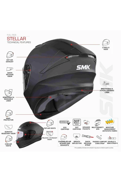 SMK Stellar Taotei Kapalı Kask - Resim 2