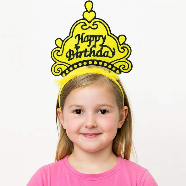 Sarı Happy Birthday Prenses Tacı – Doğum Günü Taç Aksesuarı ürün görseli 1