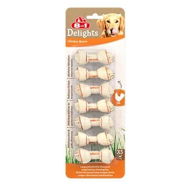 8in1 Delights Bones Ağız Bakımı için Tavuklu Düğümlü Köpek Kemiği  [XS] 84gr (7'li) ürün görseli 1