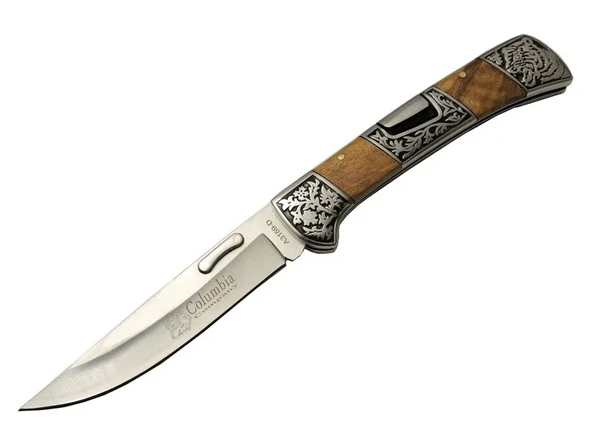 A3159-D Kahverengi Kamp Çakı 23,5cm- Ahşap Sap, Kaplan İşlemeli, Kemerlikli ürün görseli 1
