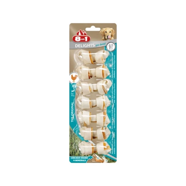8in1 Delights Pro Dental Diş Sağlığı için Tavuk Etli Düğümlü Köpek Kemiği (7'li) 84 gr [XS] ürün görseli 1