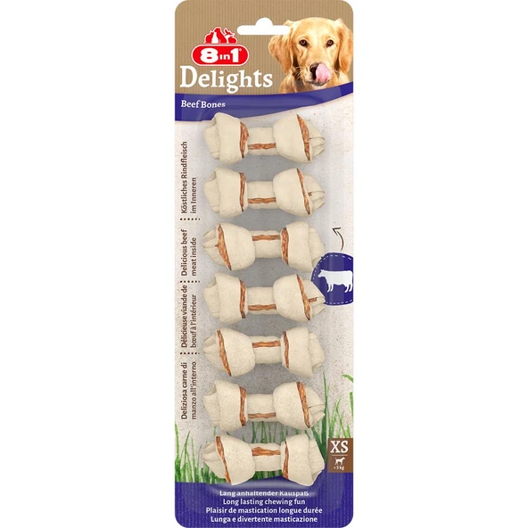 8in1 Delights Bones Ağız Bakımı için Düğümlü Sığır Etli Köpek Kemiği [XS] 84gr (7'li) ürün görseli 1