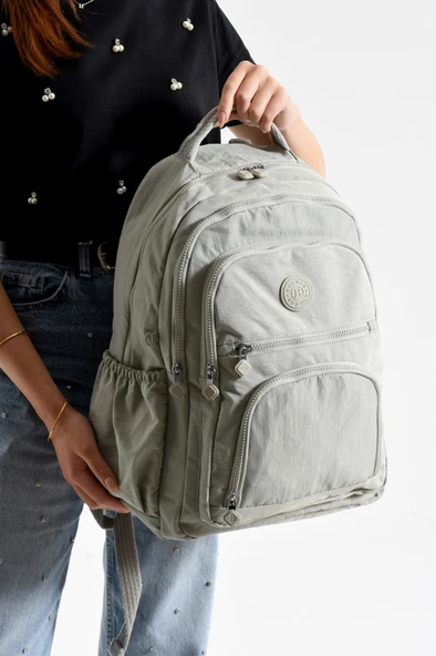 Bagacar Bolsas 1087 Su Geçirmez İthal Krinkıl Kumaş Laptop Bölmeli Okul ve Günlük Sırt Çantası A. Gri ürün görseli 1