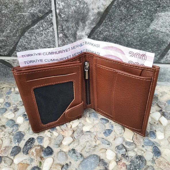 Hakiki Deri Erkek Bozuk Para Gözlü Taba Mini Cüzdan gvn-0131 ürün görseli 1