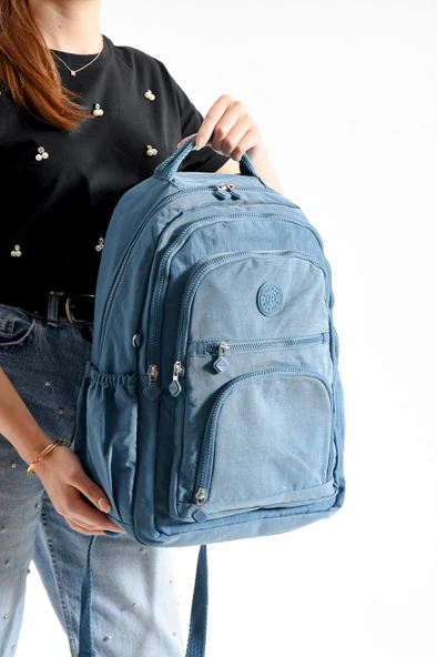 Bagacar Bolsas 1087 Su Geçirmez İthal Krinkıl Kumaş Laptop Bölmeli Okul ve Günlük Sırt Çantası Mavi ürün görseli 1
