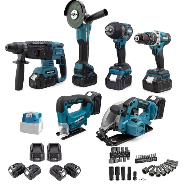 Kömürsüz 7'li Set: 800Nm Sökme, LED, Dekupaj, Testere, Vidalama, Taşlama, Kırıcı Matkap EEA450 ürün görseli 1
