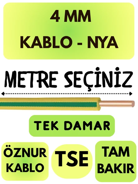 Öznur 4 MM NYA Kablo Metre Seçenekli (Sarı-Yeşil) ürün görseli 1