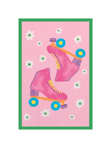 Pembe Paten Tasarımlı Eğlenceli Spor Temalı Hediye Not Kartı Kartpostal  10x15 cm ürün görseli 1