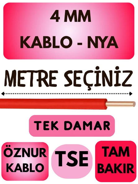 Öznur 4 MM NYA Kablo Metre Seçenekli (Kırmızı) ürün görseli 1