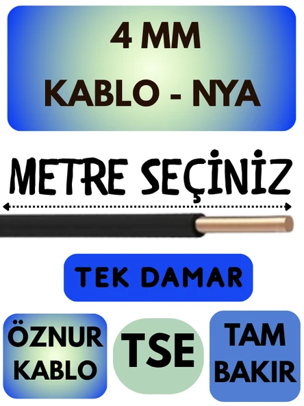 Öznur 4 MM NYA Kablo Metre Seçenekli (Siyah) ürün görseli 1