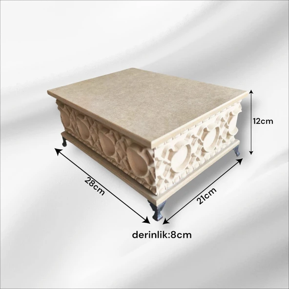 Ahşap- Ham Mdf- Desenli-takı-makyaj-aksesuar-çok Amaçlı- Ayaklı dikdörtgen Dekoratif Kutu ürün görseli 1