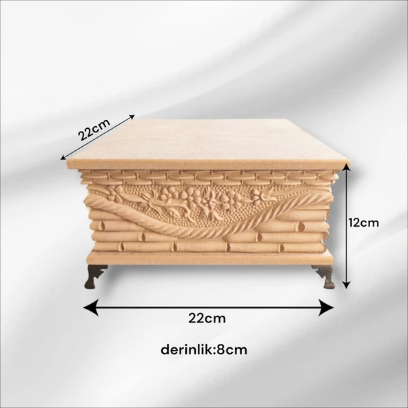 Ahşap- Ham Mdf- Desenli-takı-makyaj-aksesuar-çok Amaçlı- Ayaklı Kare Dekoratif Kutu ürün görseli 1