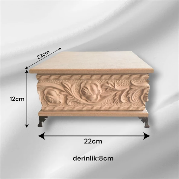 Ahşap- Ham Mdf- Desenli-takı-makyaj-aksesuar-çok Amaçlı- Ayaklı Kare Dekoratif Kutu ürün görseli 1