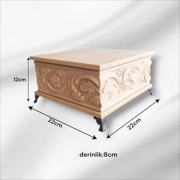 Ahşap- Ham Mdf- Desenli-takı-makyaj-aksesuar-çok Amaçlı- Ayaklı Kare Dekoratif Kutu ürün görseli 1