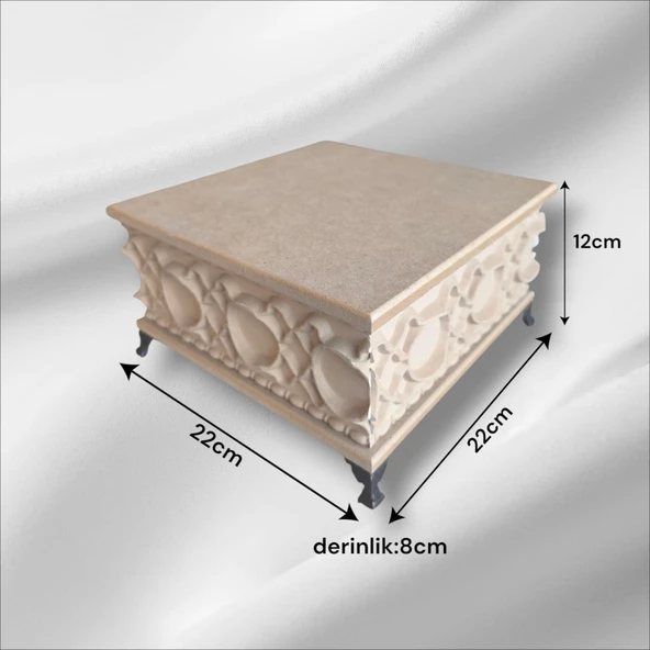 Ahşap- Ham Mdf- Desenli-takı-makyaj-aksesuar-çok Amaçlı- Ayaklı Kare Dekoratif Kutu ürün görseli 1