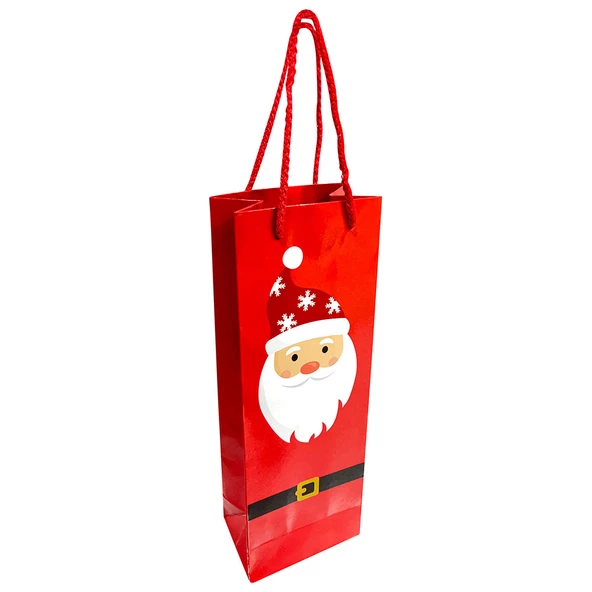 Yılbaşı Noel Baba Desenli Hediyelik Şişe Çanta 2'li ürün görseli 1