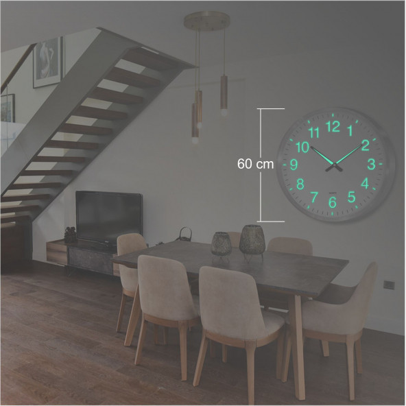 Büyük Dev 60 cm Ebat Ebadında Aluminyum Çerçeve Gerçek Ön Camlı Gece Görünen Fosforlu Duvar Saati ürün görseli 1