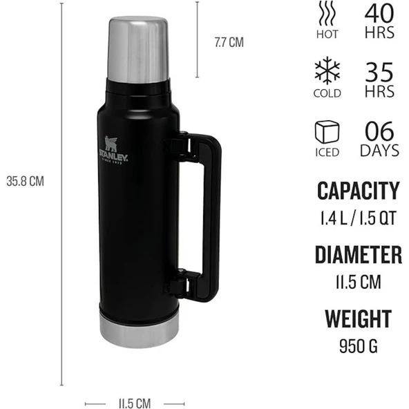 Stanley Legendary Classic Termos 1,4L Matte Black Matara - Resim 2