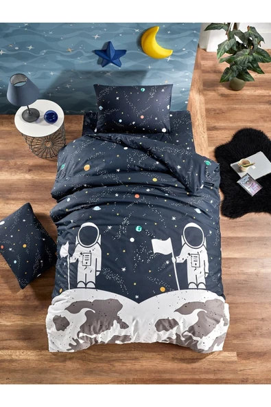 LaLiva Çarşafı Lastikli Doğal Sağlıklı Pamuk Astronotlu Çocuk Nevresim Takımı ürün görseli 1