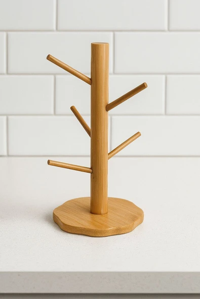 Bambu Fincan Rafı, Bambu Bardaklık (35CM) - Resim 2