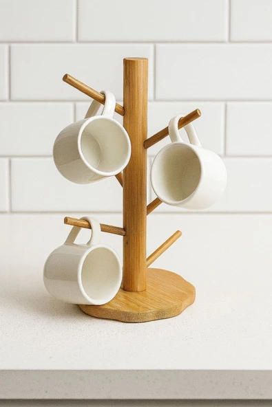 Bambu Fincan Rafı, Bambu Bardaklık (35CM) ürün görseli 1
