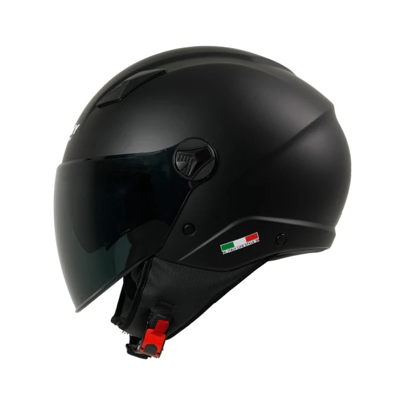 Sway SW 765 Güneş Vizörlü Yarım Motosiklet Kaskı Mat Siyah (SİYAH AYNALI VİZÖR) ürün görseli 1