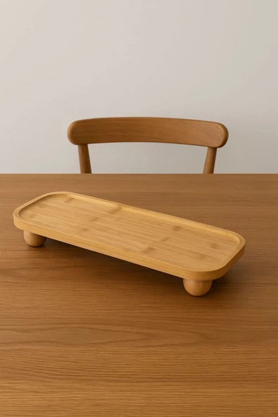 Bambu Top Ayaklı Dikdörtgen Oyuklu Stant, Bambu Sunumluk (15x35cm) ürün görseli 1