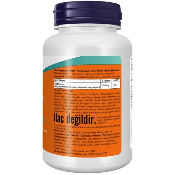 Now Magnesium Citrate 100 Tablet - Resim 2