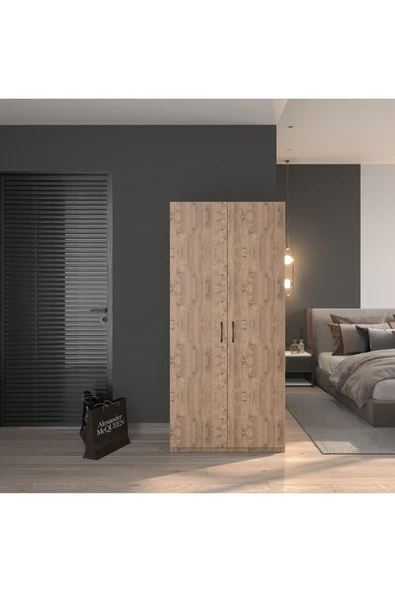 modüleva 2 kapaklı elbise dolabı çam renk 80 - Resim 3