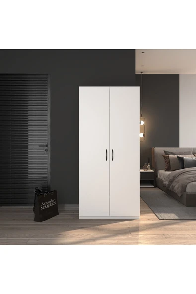 modüleva 2 kapaklı elbise dolabı beyaz 80 - Resim 2