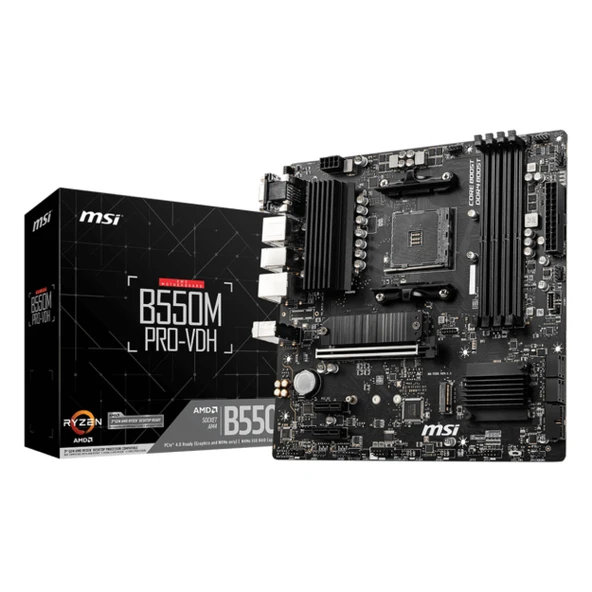 MSI B550M Pro-VDH DDR4 (4400MHz)OC M.2 VGA/HDMI/DP PCIe 4.0 AM4 mATX Anakart ürün görseli 1
