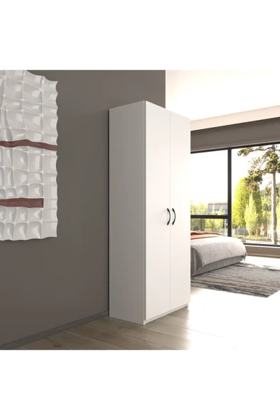 lilyum  beyaz 2 kapaklı 5 katlı çok amaçlı / elbise dolabı / saklama dolabı beyaz70 ürün görseli 1