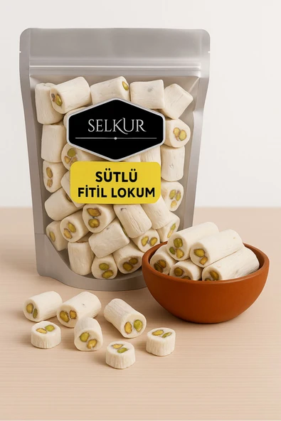 SELKUR  Sütlü Fitil Lokum 1KG (ANTEP FISTIĞI PARÇACIKLI) ürün görseli 1