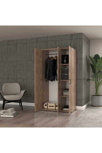 UGİ 3 kapaklı çam elbise dolabı / toparlayıcı / çok amaçlı dolap çam 90 ürün görseli 1
