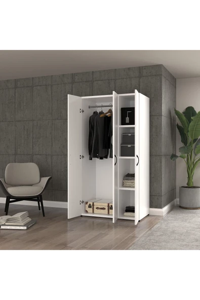 UGİ 3 kapaklı beyaz elbise dolabı / toparlayıcı / çok amaçlı dolap beyaz90 ürün görseli 1