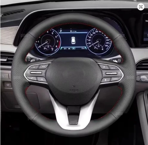 Hyundai Santa Fe 2019-2020 Araca Özgü Dikmeli Direksiyon Kılıfı KIRMIZI İP ürün görseli 1