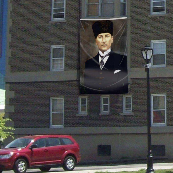 Kalpaklı Gazi Mustafa Kemal Atatürk Poster Dış Cephe Bayrağı-3x4,5metre ürün görseli 1