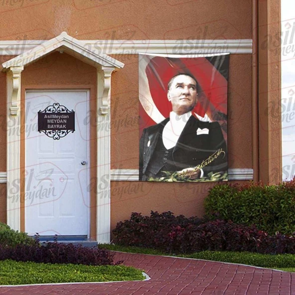 Sivil Gazi Mustafa Kemal Atatürk - Ay Yıldız - Türk Bayrağı Poster Bayrak 100x150 cm ürün görseli 1