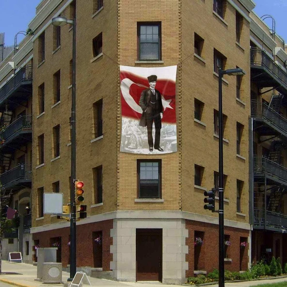Ay Yıldızlı Sivil Kalpaklı Mustafa Kemal Atatürk Poster Cephe Bayrak -200x300cm -2x3metre ürün görseli 1