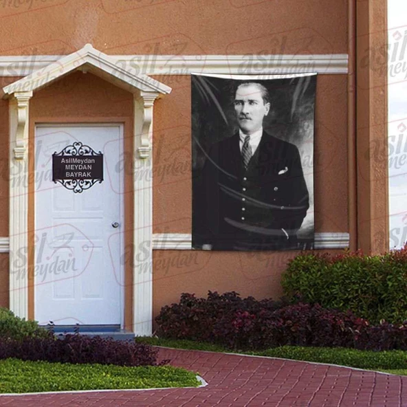 Takım Elbiseli Sivil Gazi Mustafa Kemal Atatürk -Siyah Beyaz Portre - Poster Bayrak 100x150 cm ürün görseli 1