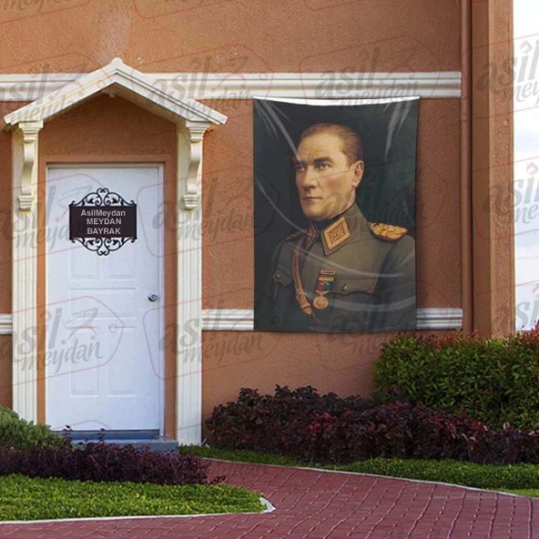 Madalyalı Askeri Üniformalı Gazi Mustafa Kemal Atatürk - Poster Bayrak 100x150 cm ürün görseli 1