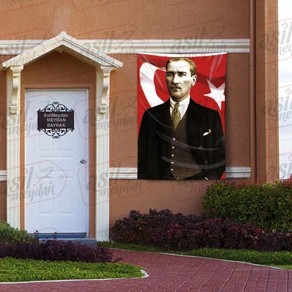 Takım Elbiseli Sivil Gazi Mustafa Kemal Atatürk - Portre- Ay Yıldızlı - Poster Bayrak 100x150 cm ürün görseli 1