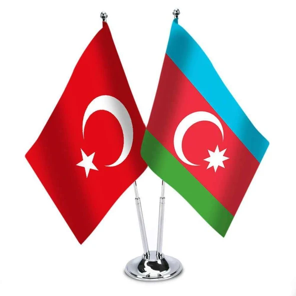 Türkiye - Azerbaycan - İkili Saten Masa Bayrağı ürün görseli 1