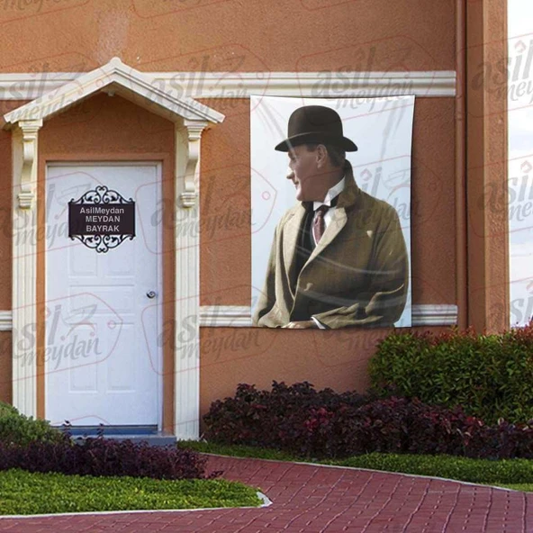 Şapkalı - Paltolu Modern Sivil Gazi Mustafa Kemal Atatürk - Yan Portre - Poster Bayrak 100x150 cm ürün görseli 1