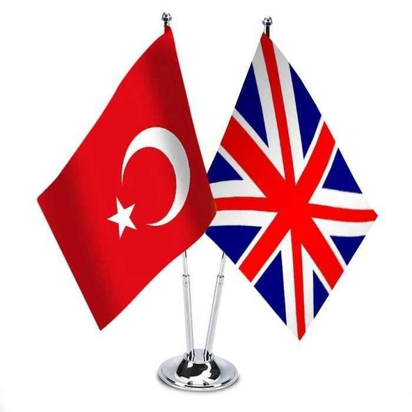 Türkiye - ingiltere Birleşik Krallığı Bayrağı - İkili Saten Masa Bayrağı ürün görseli 1