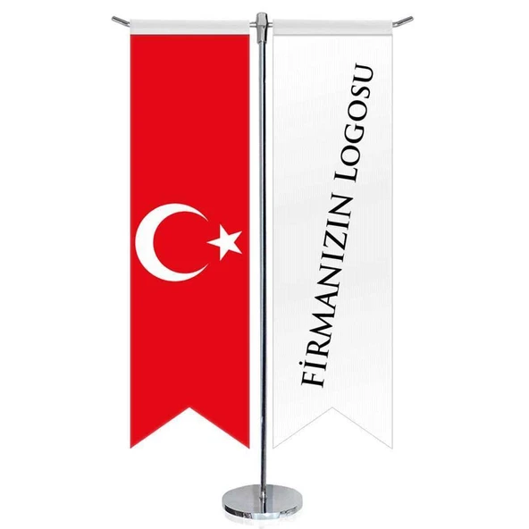 Firmanıza Kişiye Özel üretim Kırlangıç Masa Bayrak ve Türkiye - Saten T direk 2li Masa Bayrağı ürün görseli 1