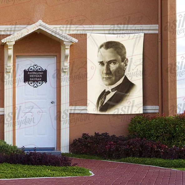 Kravatlı Takım Elbiseli Gazi Mustafa Kemal Atatürk Retro Yan Portre - Poster Bayrak 100x150 cm ürün görseli 1